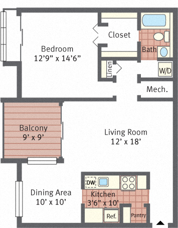 Aspen Hill Apartments - One Bedroom Deluxe Floor Plan Picture